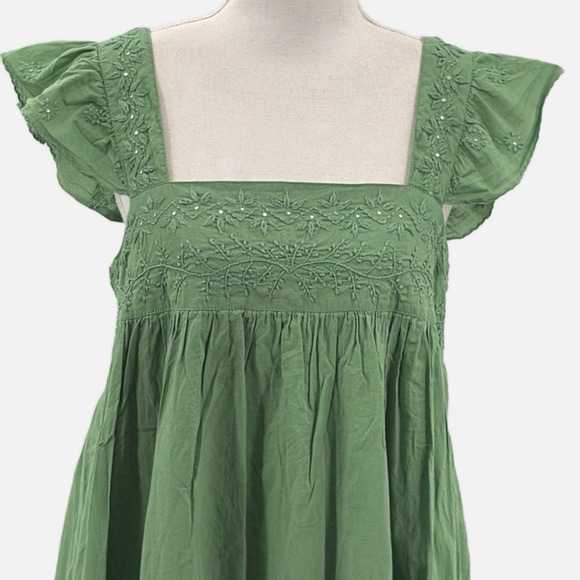 Juliet Dunn London Cotton Embroidered Babydoll Dress in Spring Green - Size 6-8 - Picture 4 of 9